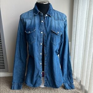 GAP Blue Denim Button Down Top with Long Sleeves